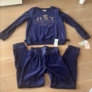 Juicy couture navy blue velour set joggers sweatshirt size 8/10 girls authentic
